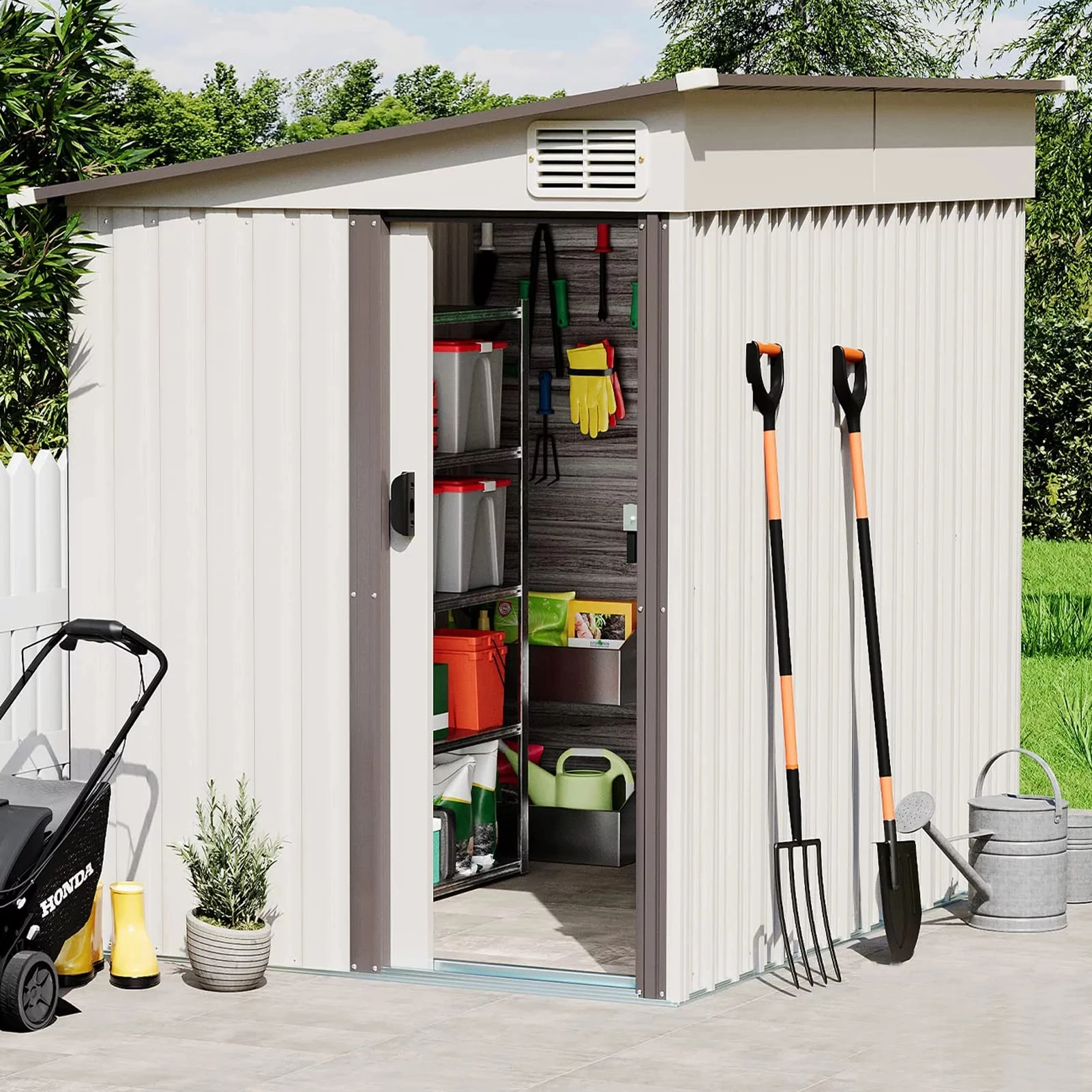 7x5 ft Outdoor Storage Shed with Sliding Lockable Door Wooden Garden Shed Tool Bike Shed Pet Prefabricate House Garbage Room