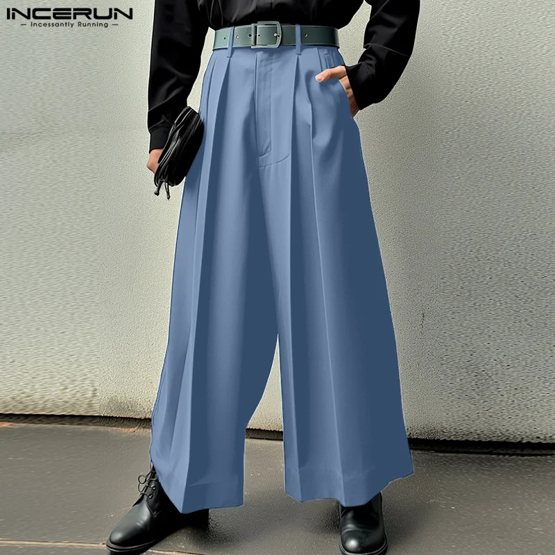 

INCERUN 2024 Korean Style New Men Trousers Solid High Waisted Straight Leg Pantalons Casual Well Fitting Male Simple Pants S-5XL