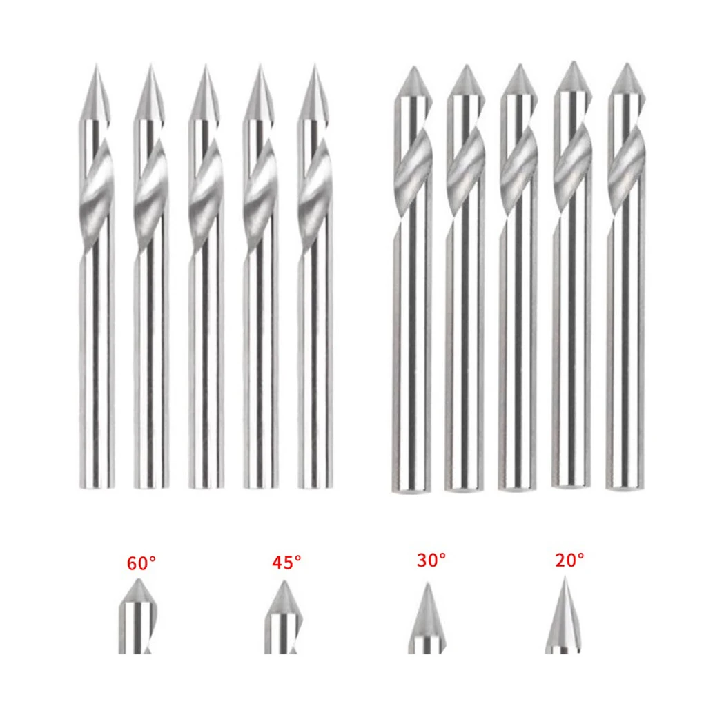 10pcs CNC Router Bits V Type 1/8 Inch Round Shank Milling Cutter 20/30/45/60 Degree For PCB MDF Acrylic Resin Plastic Wood