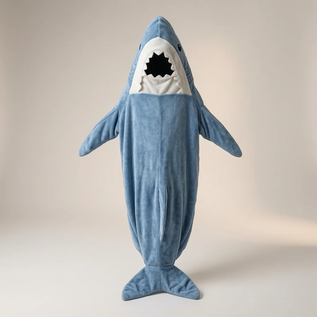 Cartoon Shark Onesie Adult Hooded Flannel Sleeping Bag Winter Cosplay Costume Warm Pajama Blanket