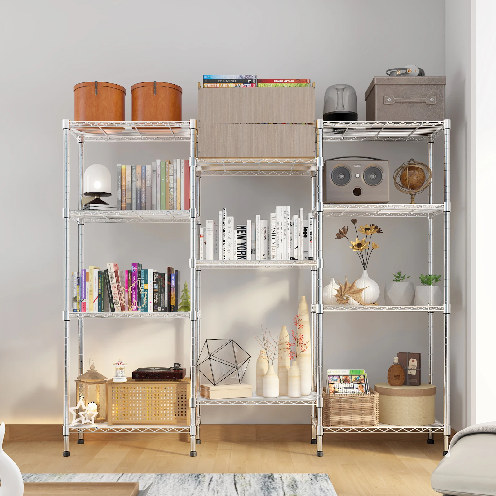 

62.9"W Adj. Storage Shelves NSF, Wire Shelving Unit, Multi-row, Heavy Duty for Storage Rack, Garage, Pantry & Kitchen.