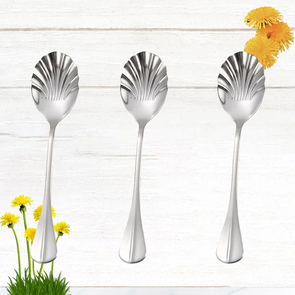 

3 Pcs Scoops Long Handle Mixing Spoons Polished for Dessert Shell Shape Stainless Steel Coffee Shaped Stirring