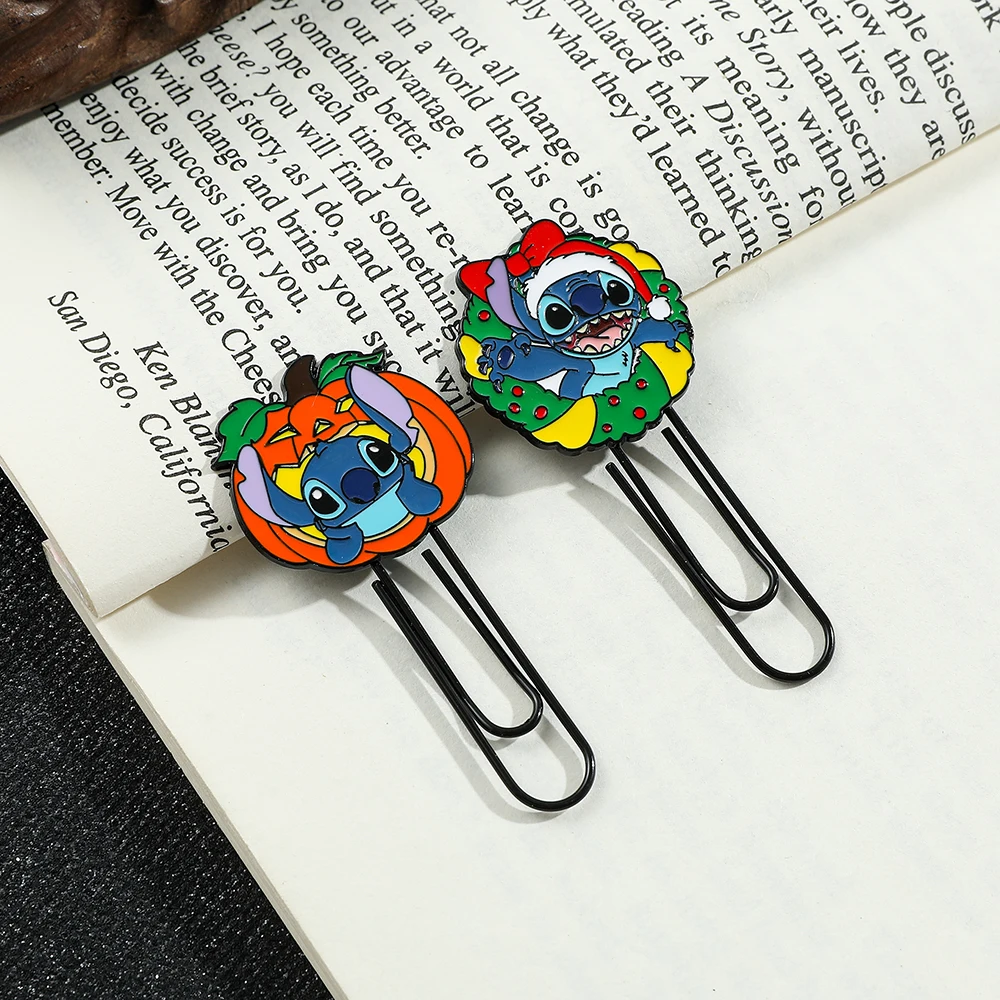 1pcs Stitch Christmas Bookmarks Metal Paper Clips Trick Or Treat Without Giving Candy,Gifts for Cartoon Fans Book Lovers