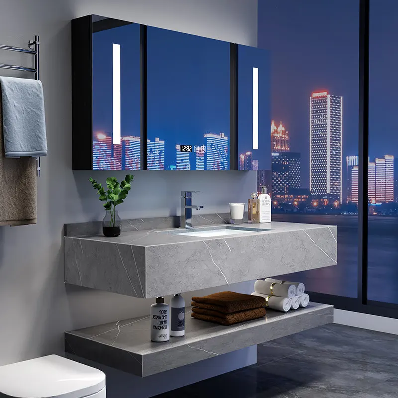 Modern smart double-layer sintered stone bathroom vanity for washing face and hands