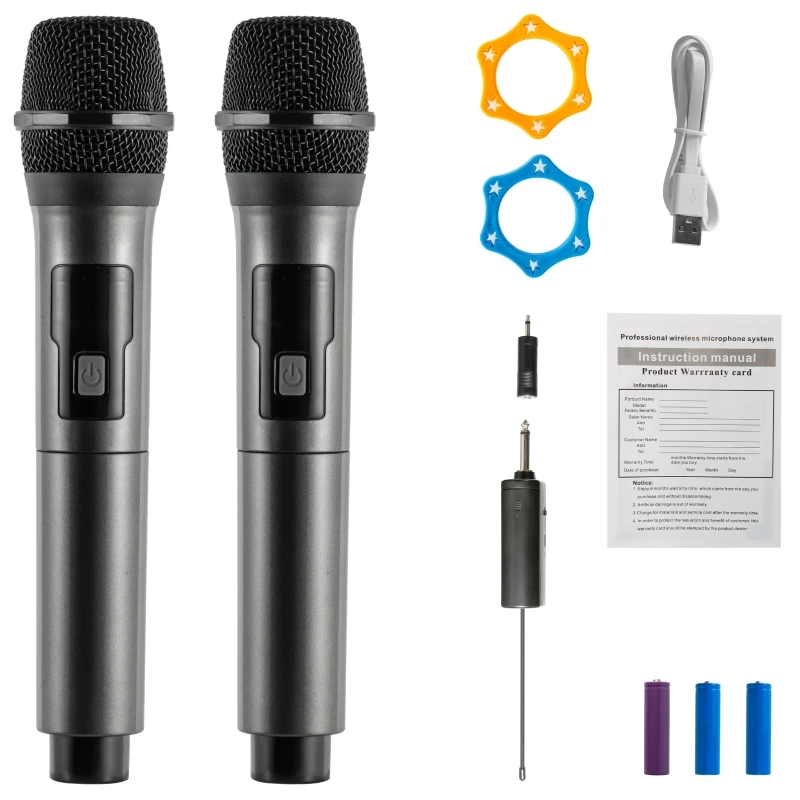 

Wireless Microphone 2 Channels UHF Fixed Frequency Handheld Mic Micphone For Party Karaoke Professional Church Show Meeting