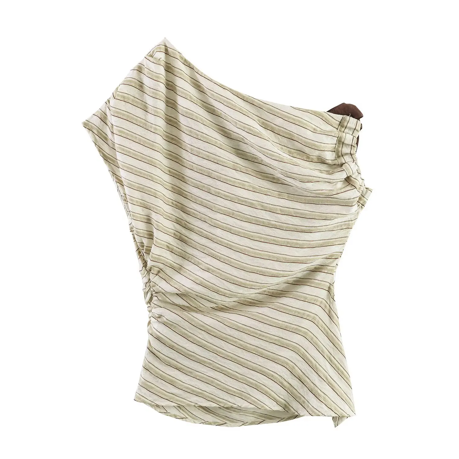 Spring Summer Casual Women's Striped T-shirt Top Daily Sleeveless Bow Asymmetrical Tops Elegant Slim fit Crop Top Shirt Korean