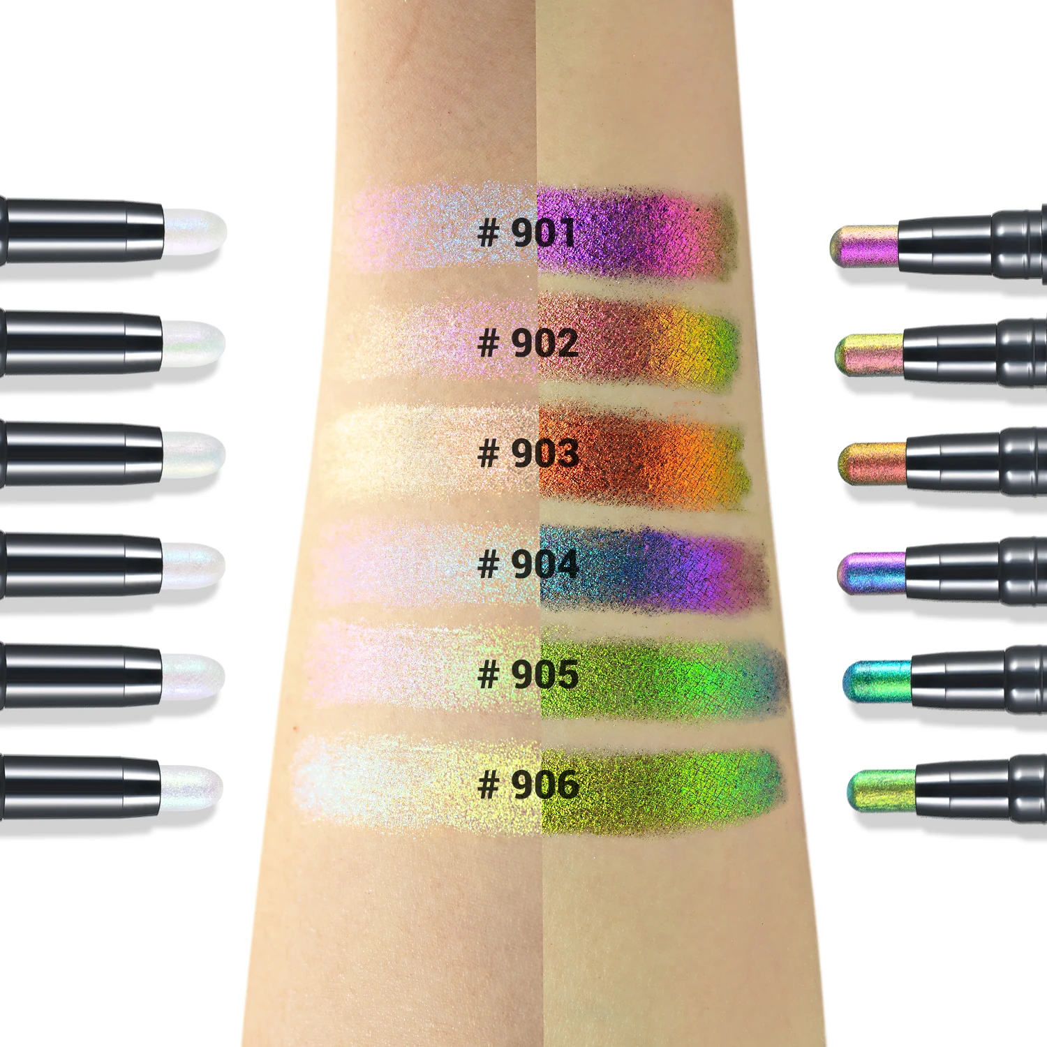 CHARMACY 2 in 1 Duochrome Eyeshadow Pen 6 Colors High Pigmented Glitter Waterproof Eye Shadow Long Lasting Metallic Makeup