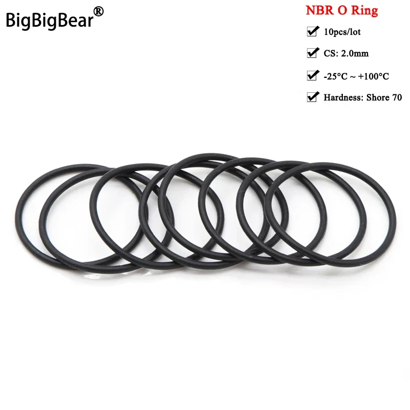 

10pcs Black O Ring Gasket CS 2mm OD 5mm~150mm NBR Automobile Nitrile Rubber Round O Type Corrosion Oil Resistant Seal Washer