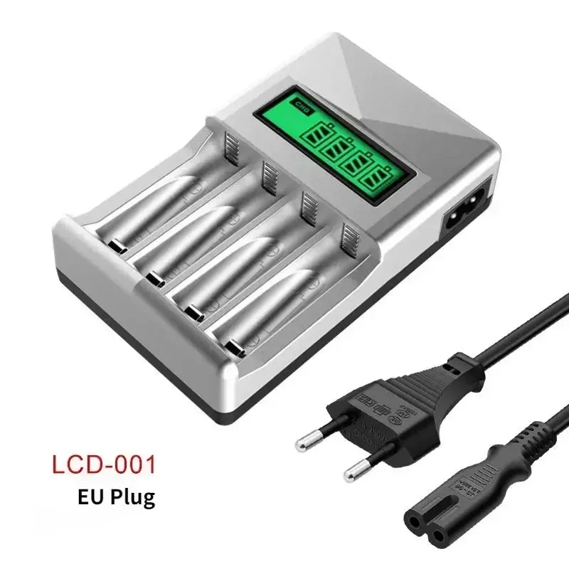 For AA/AAA NiCd NiMh Rechargeable Batteries Size 5/7 LCD Display US/EU/UK Plugs 4 Slot Smart LCD Battery Charger Power Adapter