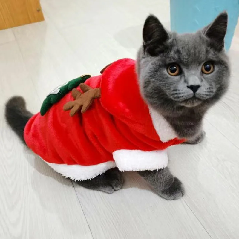 Christmas Cat Puppy Costume Autumn Winter Pet Clothes for Small Dogs Cats Warm Fleece Kitten New Years Gifts Cosplay Clothing