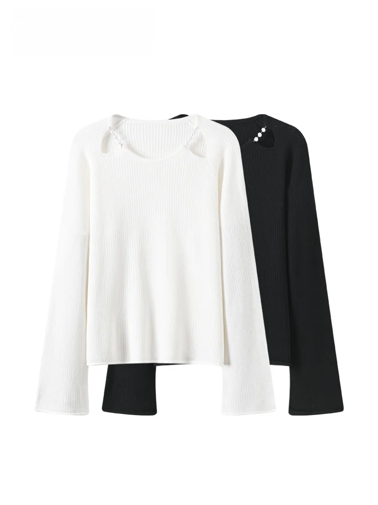 

CaraCLUB plus Size round Neck Long Sleeve Knitted Base Shirt Women's Early Spring New Style Hollow Loose Top Casual Wear