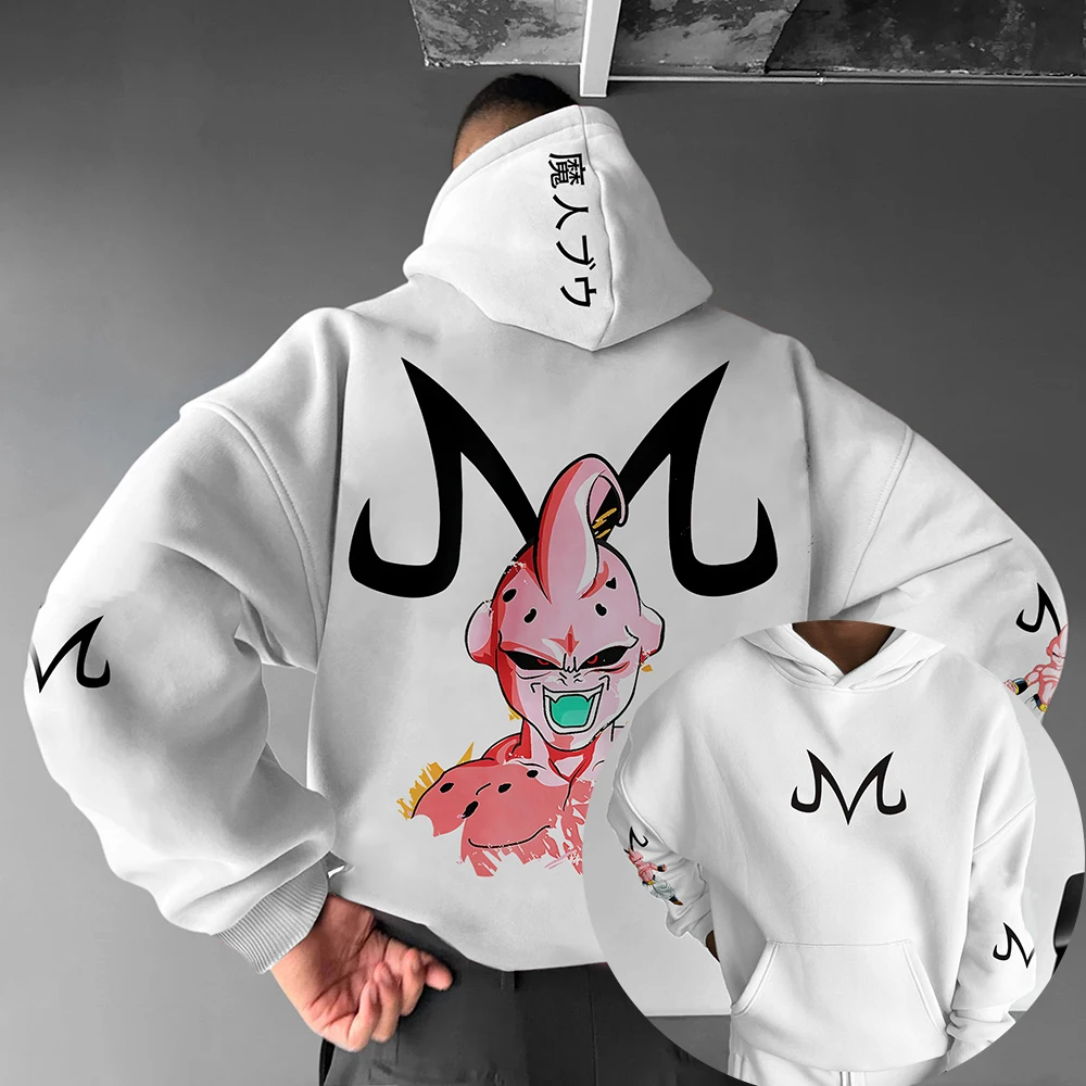 سويت شيرت Dragon Ball Z Majin Buu Pink Hoodie للرجال ملابس الشارع الشهير مع بلوفر كاجوال مطبوع ياباني لمحبي الموضة