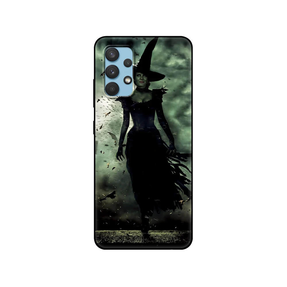 Black tpu Case Witch and Cat For Samsung galaxy M53 M13 M62 A12 A22 A22S A32 A42 A52 A52S A72 4g 5g A20S