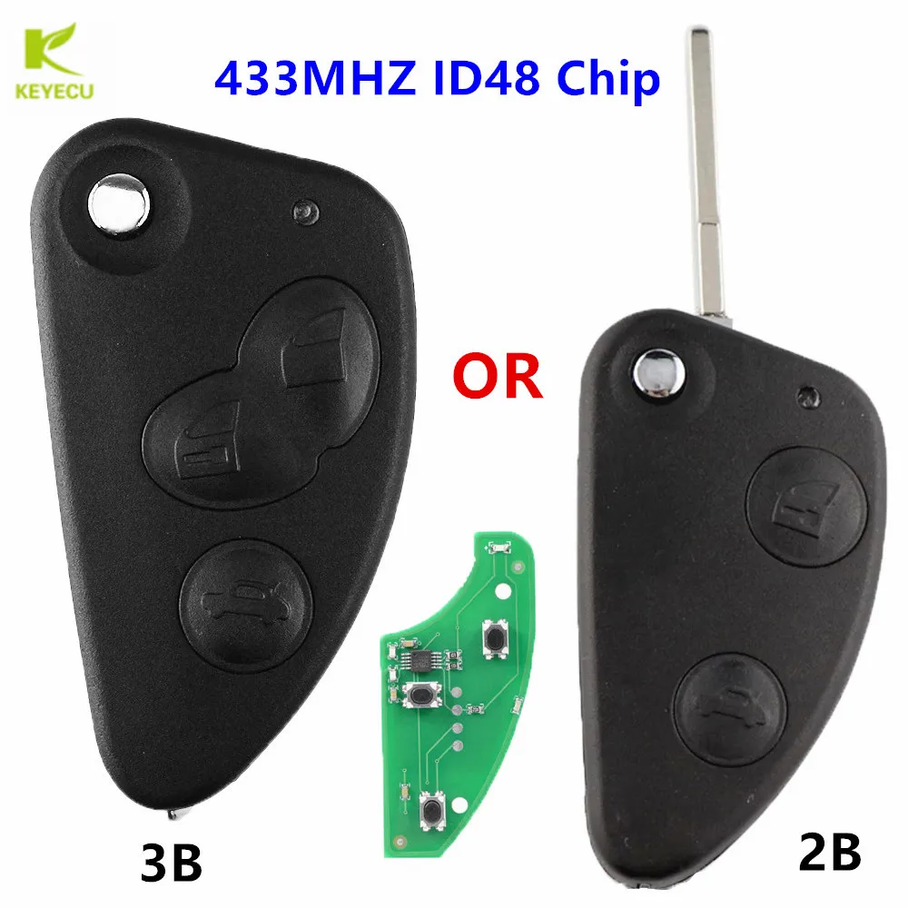 

KEYECU Replacement Remote Car Key Combo Flip Fob 2/3Button With Uncut SIP22 Blade 433MHZ ID48 Chip for Alfa Romeo 147 156 166 GT