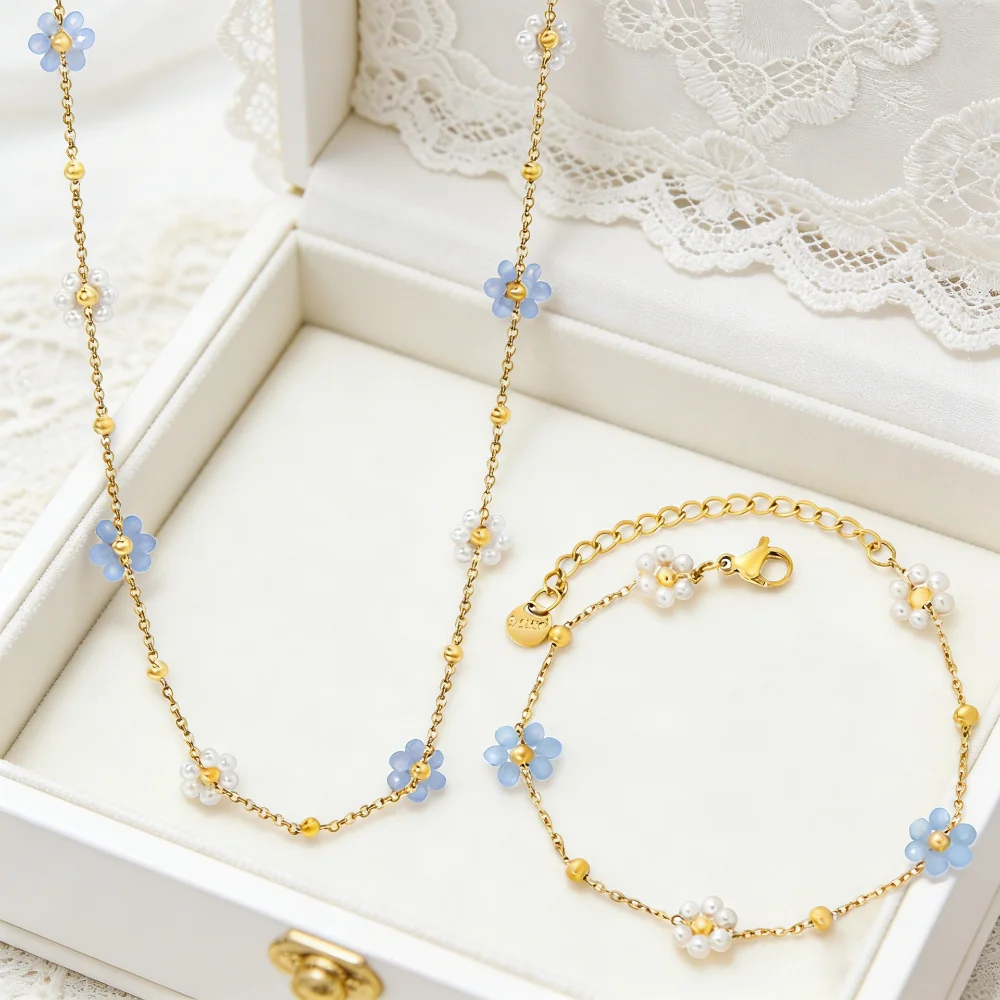 Pearl Trim Chain - Juego de Collares y Pulseras de