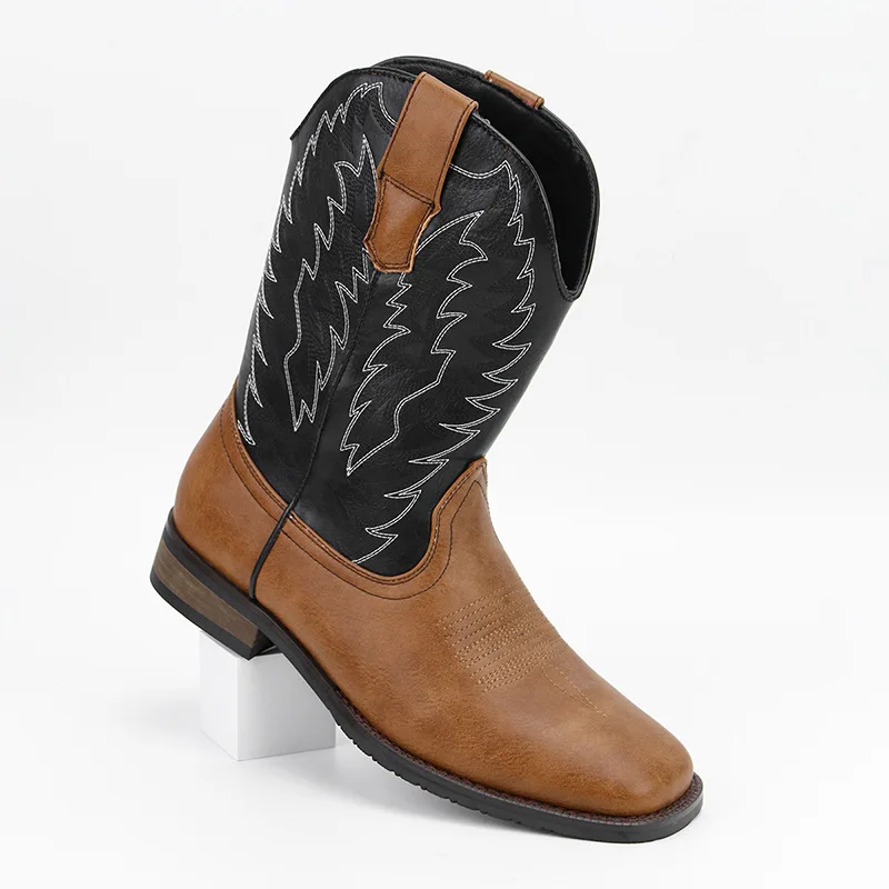 

Men's Western Cowboy Boots Square Head Embroidered Chelsea Boots Knight Boots