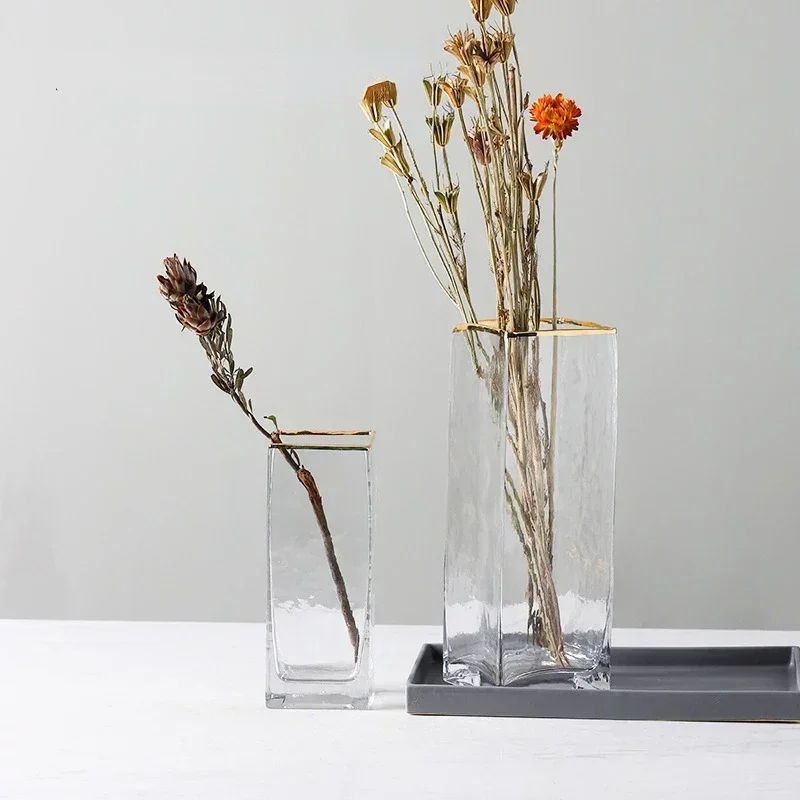 Home is simple, Nordic, natural, gold painted, transparent glass vase, creative, household, mouth watering, flower culture