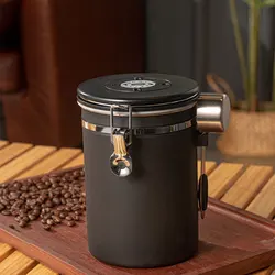 1.2L/1.5L Large Capacity Coffee Storage Container with Spoon Stainless Steel Coffee Bean Can Sealing Coffee Filling Food Storage