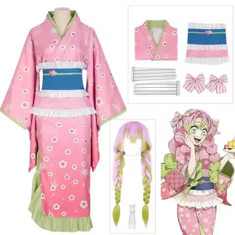 New Fashion Kanroji Mitsuri Cosplay Costume Pink Kimono Dress Outfits Halloween Carnival Party Disguise Women Suits