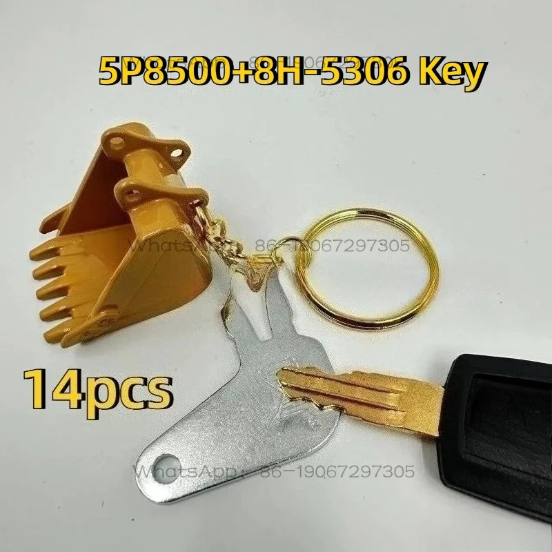 

14pcs/Lot 8H-5306 + 5P8500 Ignition Keys with Bucket Key Chain，Exquisite Keychain
