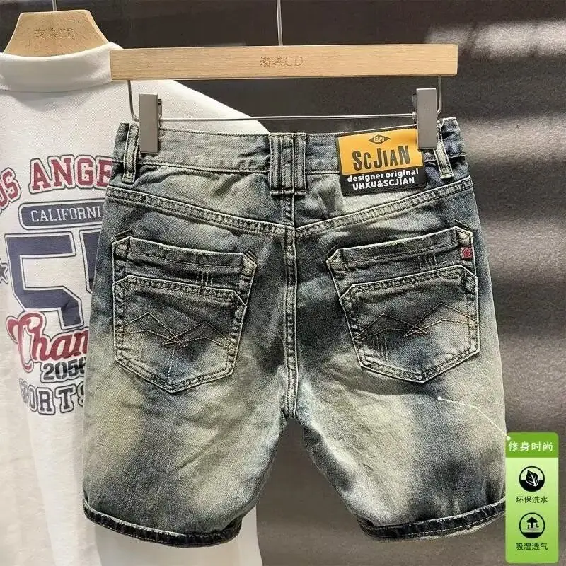 New 2025 Summer Men's Clothing Vintage Retro Jeans Designer Brand Korean Wash Loose Short Pants Wear-Resistant Guy Denim Shorts