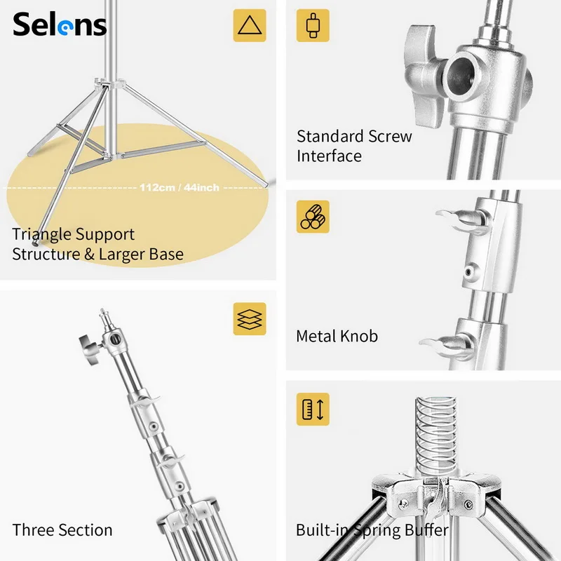 Selens 400cm Stainless Steel Light Stand Heavy Duty Tripod Portable Telescopic Bracket With 1/4 And 3/8\