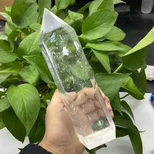 Tamanho grande claro pedra de fusão quartzo obelisco varinha cristal ponto cura fengshui para decoração casa ponto quartzo cura cristal 10 principais vendas vidro derretido - №8