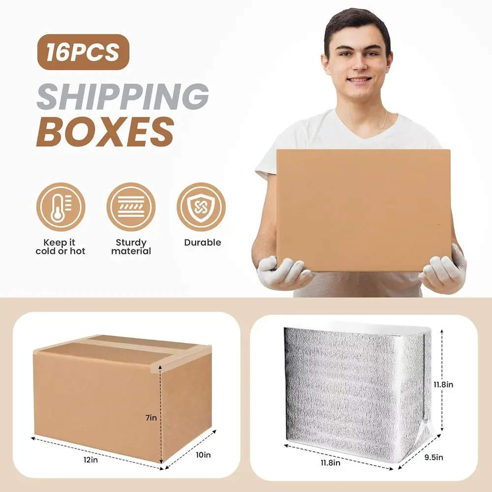 Pacote com 16 Caixas de Envio Isoladas Reutilizáveis com Forro de Óleo para Itens Frios ou Congelados, 12x10x7 Polegadas