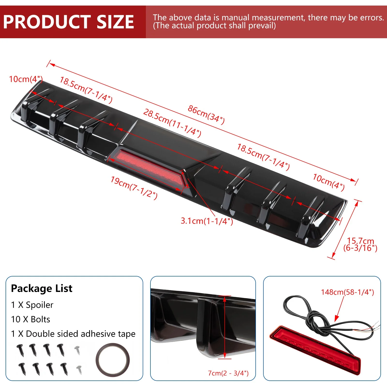 For Ford Focus Glossy Black Rear Bumper Diffuser Splitter Fin w/ LED Brake Light