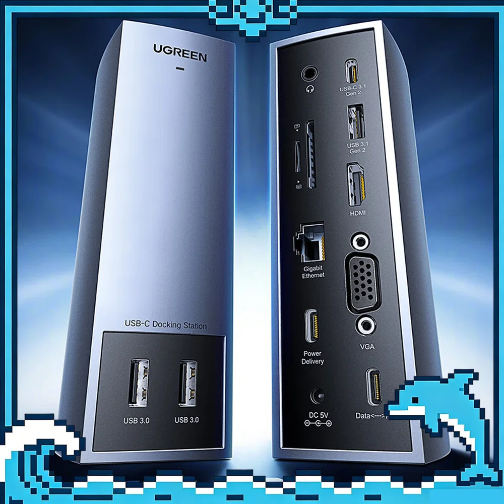 UGREEN CM268 60345 11-in-1 USB-C Vertical Docking Station with HDMI, VGA, 10Gbps USB, Gigabit Ethernet and 100W PD