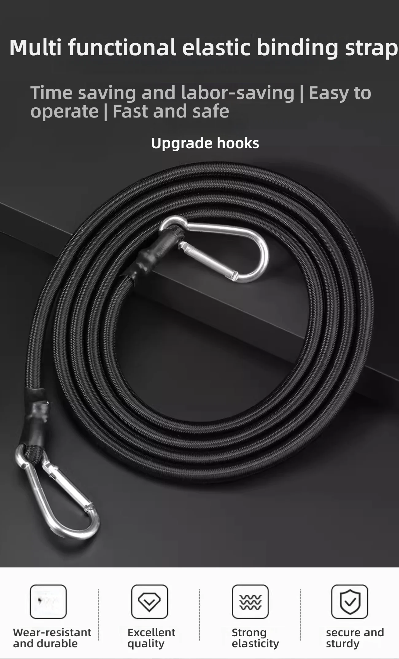 1pc 1m/2m/3m/4m Stretch Elastische Seile 8MM Bungee Cords mit Haken Leichte Fahrräder Krawatte Auto Gepäck Verpackung Dach Rack Strap – Detail 1