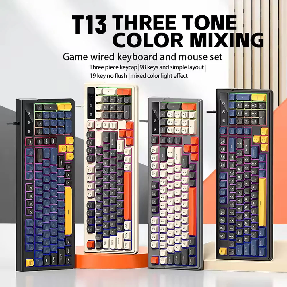 98 Keys Mixed Color USB Wired Computer RGB 95% Membrane Gaming Keyboards