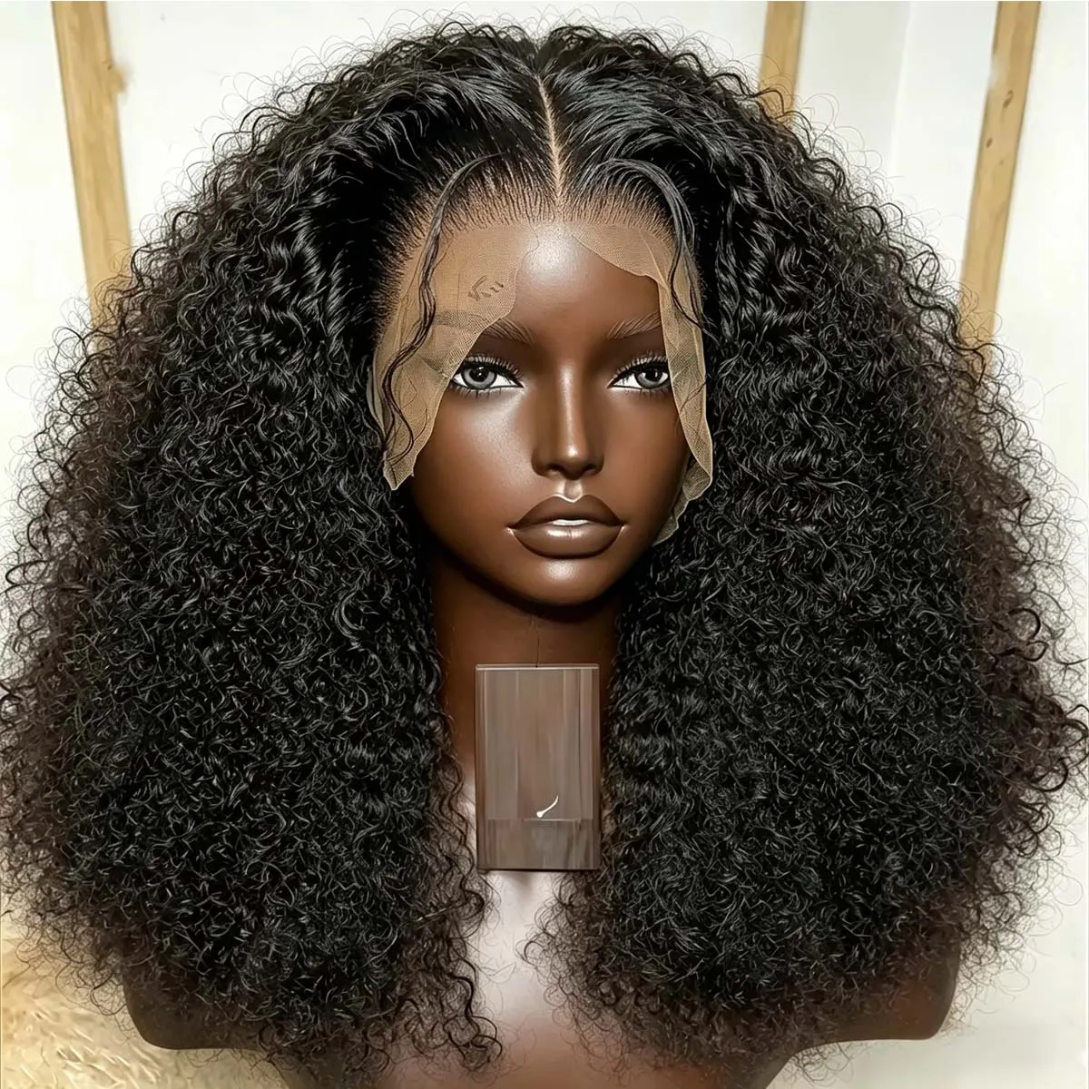 

Glueless Natural Black Preplucked Soft 180Density 26Inch Long Kinky Curly Synthetic 13x4 Lace Front Wig Baby Hair Heat Resistant