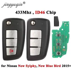 Jingyuqin zdalny kluczyk samochodowy 433Mhz ID46 dla Nissna nowy niebieski ptak Sylphy Tiida 2015 2016 2017 2018 3 przyciski Auto Fob Control