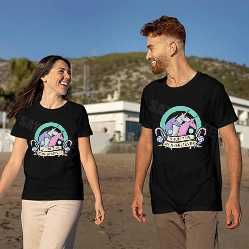 

Shun The Non-Believer забавная футболка с изображением единорога в стиле фэнтези Y2k, наряд для волшебного существа, милая футболка с изображением единорога и надписью