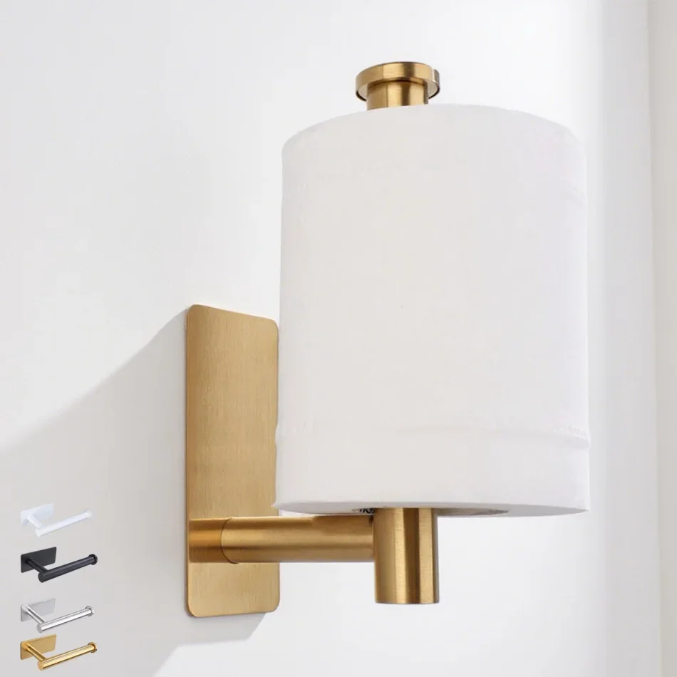 

Adhesive Paper Holder Stainless Steel Brushed Gold Black White Stand Kitchen Bathroom Toilet Paper Towel Roll Shelf Tissue Hang