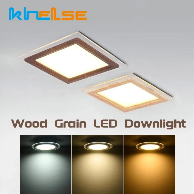 Ultra-thin LED Wood Grain Ceiling Downlights 6W/9W/12W Recessed Bedroom Panel Lamp Living Room Home Decor Spot Lighting 110/220V