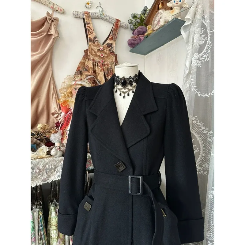 

British Style Woolen Dress for Women's Rich Family Daughter French Retro Small Fragrant Style High-end Woolen Coat Exquisite