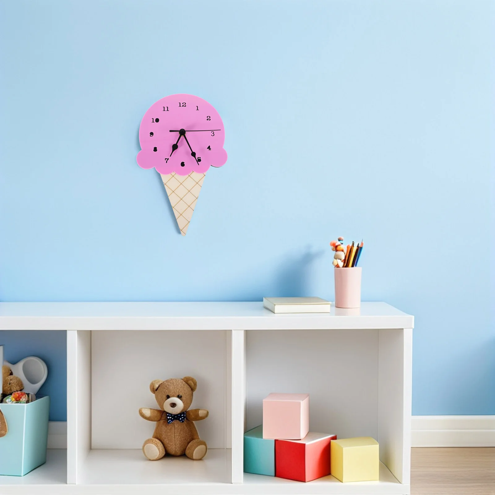 Ice Cream Wall Clock Office Clocks Kids Silent Hanging Room Decor Unique Bell Bedroom