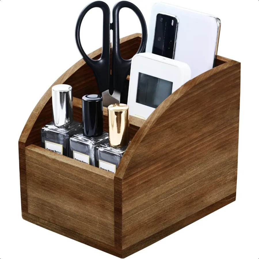 

Rustic Vintage Wooden Desk Organizer Farmhouse Wood Remote Control Caddy 3 Slot Tabletop Desktop Office Supply Storage Rack Des