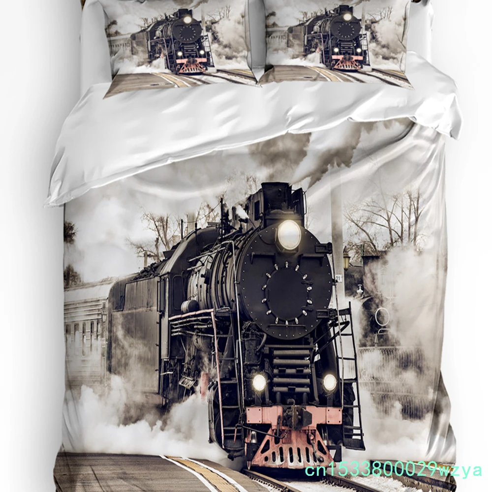 The Steam Age Of Old Trains Bedding Set 3pcs Duvet Cover Pillowcase Kids Adult Quilt Cover Double Bed Set Home Textile
