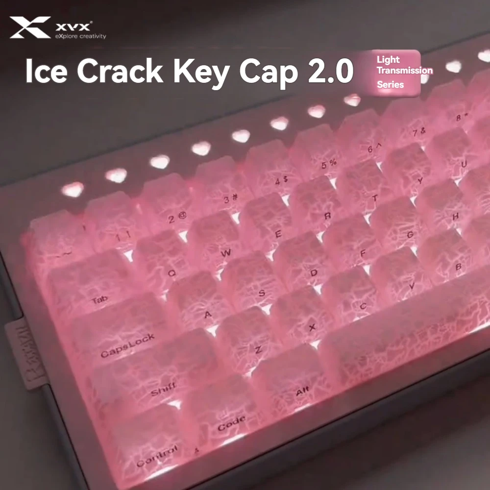 Ice Crack Theme Keycaps 61/118 Keys OEM Profile IMD Process Side Carving Translucent Custom Keycap for Mechanical Keyboard Gifts