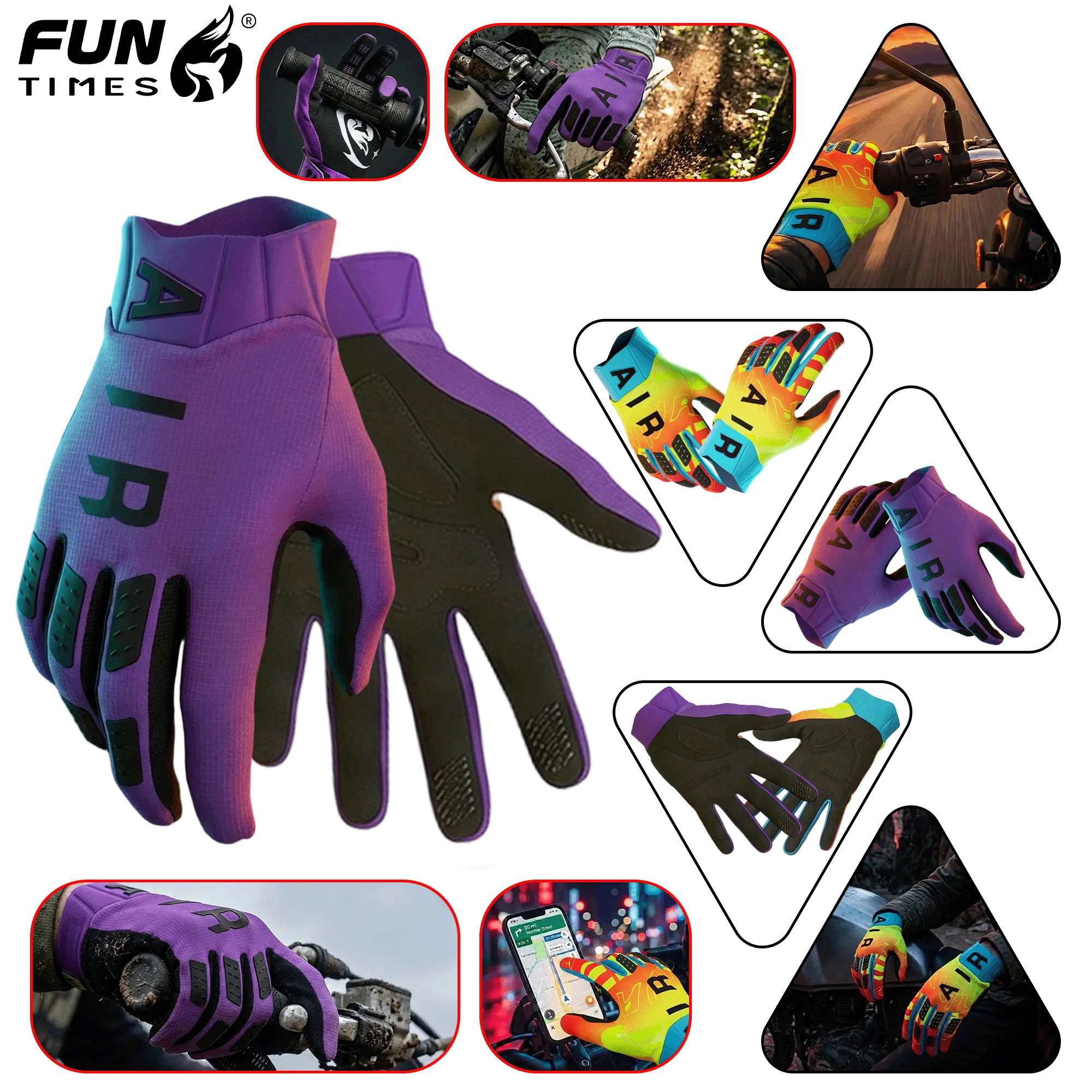 FUNTIMES Bunte Outdoor-Fahrradhandschuhe für Herren/Damen, Frühling, Sommer, Herbst, Winter, Sport-Vollfingerhandschuhe.