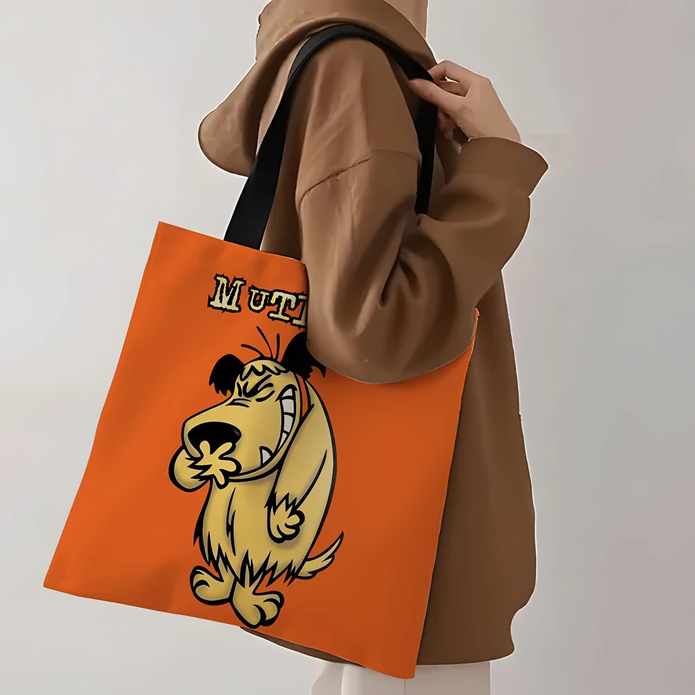 1pc Vintage Muttley Canvas Tote Bag Classic Wacky Races Cartoon Dog Print Retro Hanna Barbera Character Design Eco Friendly