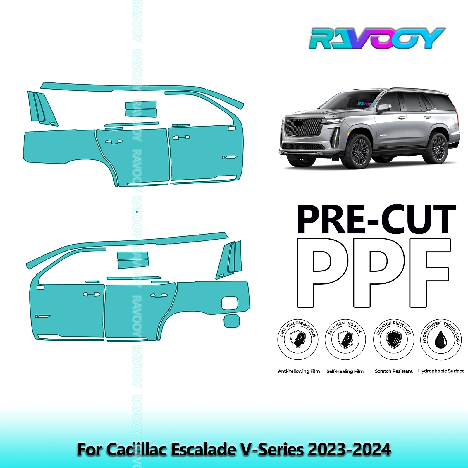 

Для Cadillac Escalade V-Series 2023-2024 8,5 мил, прозрачный матовый комплект предварительно вырезанных PPF для дверей и A/B, набор защитных пленки для краски из ТПУ