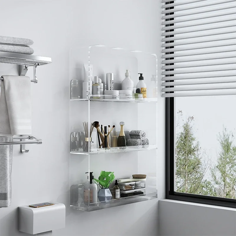 Light luxury multi-layer bathroom, storage shelves, wall home toilet, transparent bathroom waterproof, cosmetic storage rack