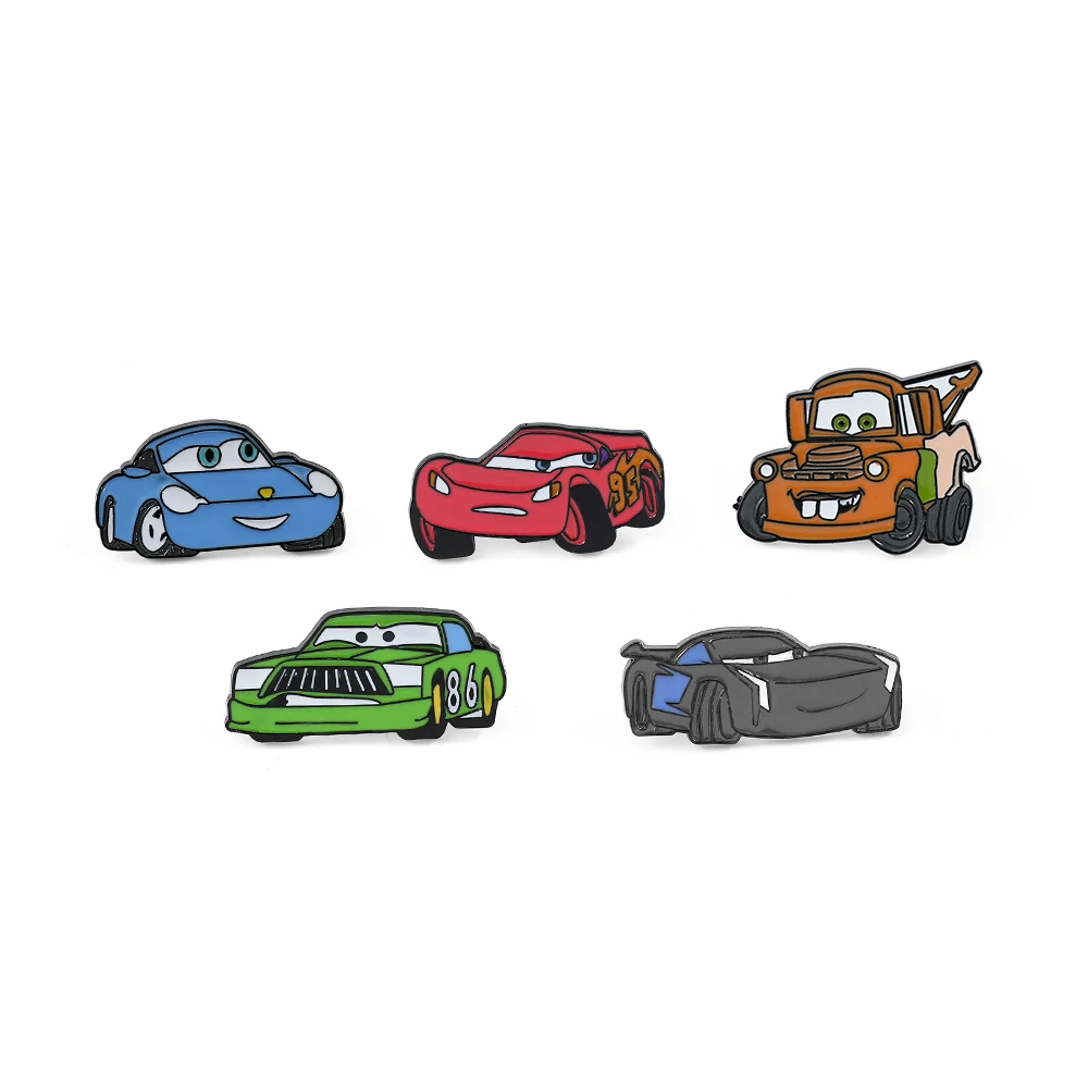 5 Pcs Cartoon Cars Brooch Cute Lightning McQueen Mater Sally Carrera Enamel Pin Metal Badge Jewelry Clothing  Accessories