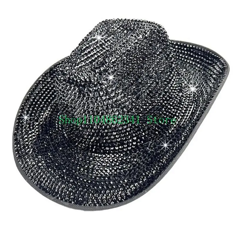 652F Gleaming Bride Hat Sparkly Rhinestones Embellished Panama Hat for Party