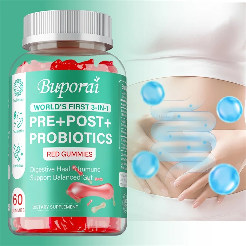 

Nutritional Supplements, Pre+Post+probiotic Gummies -3-in-1 Gluten Free, Vegetarian, Non GMO, and Gelatin