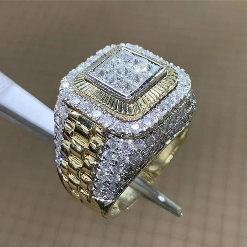 New Men's Gold-Plated Hip-Hop Rings, Neutral Zirconia Jewelry Rings, Wholesale Gifts for Couple Fashion Accessories